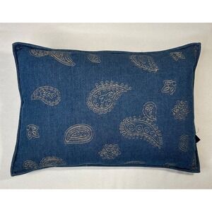 Woolrich Denim Blue Pillow Paisley Stitch Rectangle‎ 18" x 13" EUC